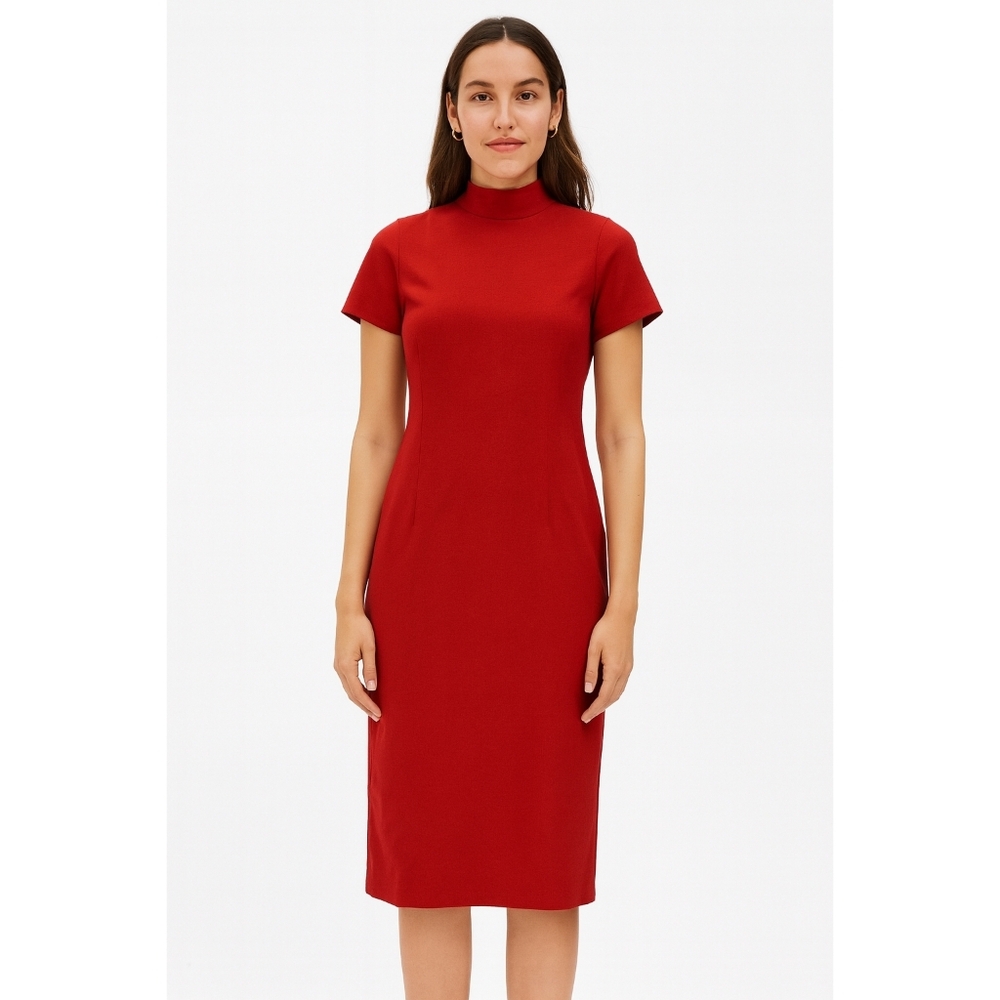 NWOT Red Wool Mock Neck Dress Minimalist Chic